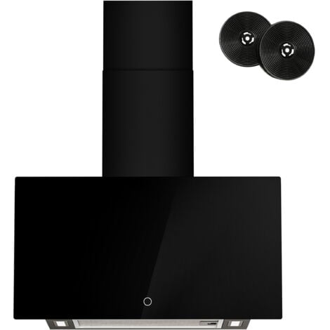 FIREGAS Hotte aspirante 60cm - 350m³/h - Classe A+++ - Recyclage & Evacuation - 3 vitesses - 2 Filtres à Charbon - Noir
