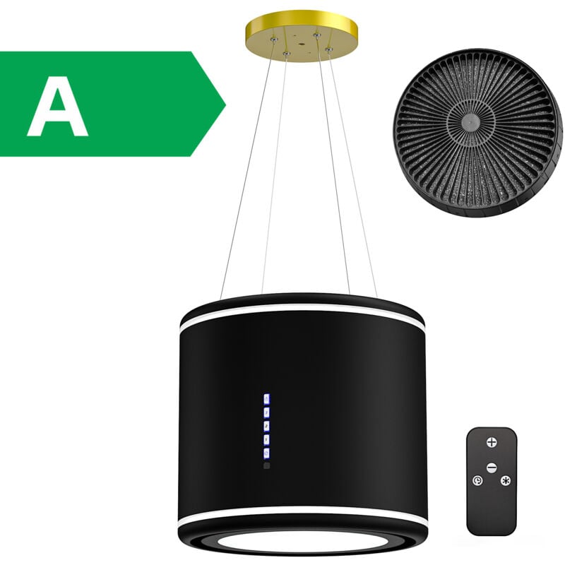 Hotte îlot Centrale 450m ³/ h 38cm - Hotte Aspirante 3 Vitesses - Hotte Suspendue Recyclage -Grise-Classe énergétique b - Firegas