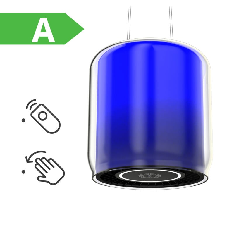 Hotte îlot Centrale a 380m ³/ h 39.5cm - Hotte Aspirante 9 Vitesses - Hotte Suspendue Recyclage -Grey-Classe énergétique a - Firegas
