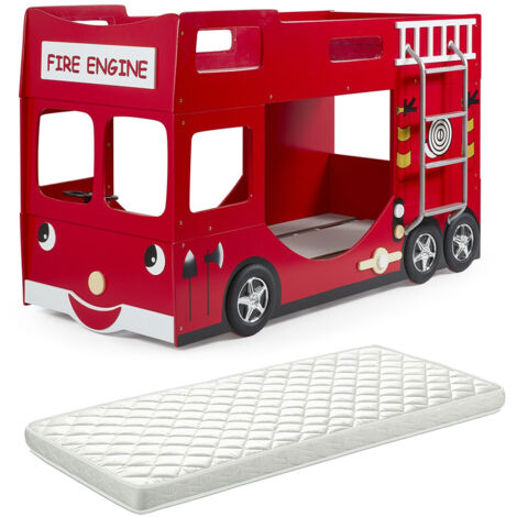 FIREMAN - Lits Superposés Camion Pompier 90x200cm + Matelas