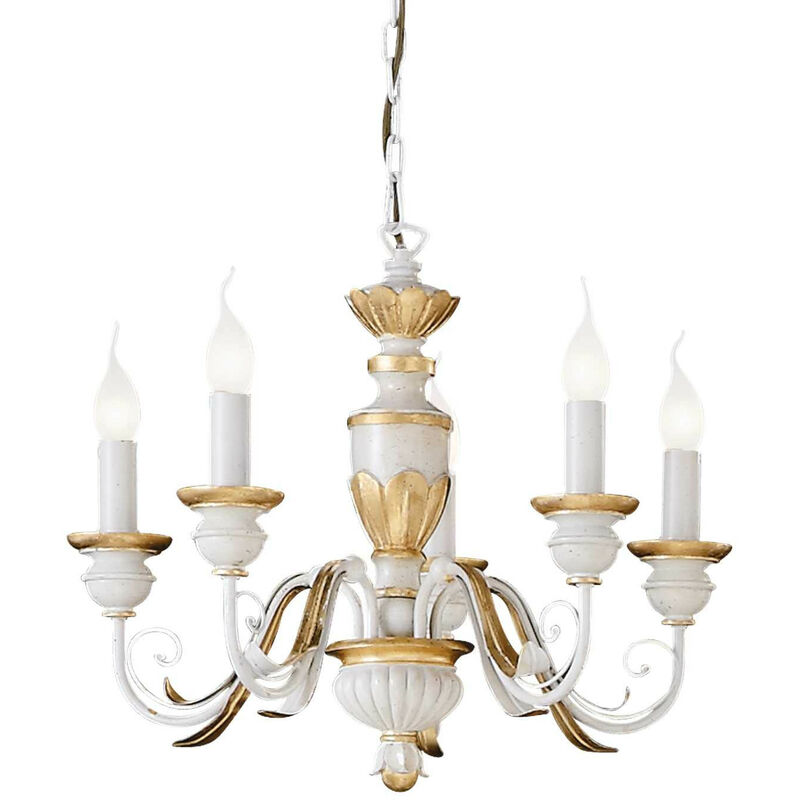 

Ideal Lux Firenze - Lámpara de araña de 5 luces marfil, acabado dorado, E14
