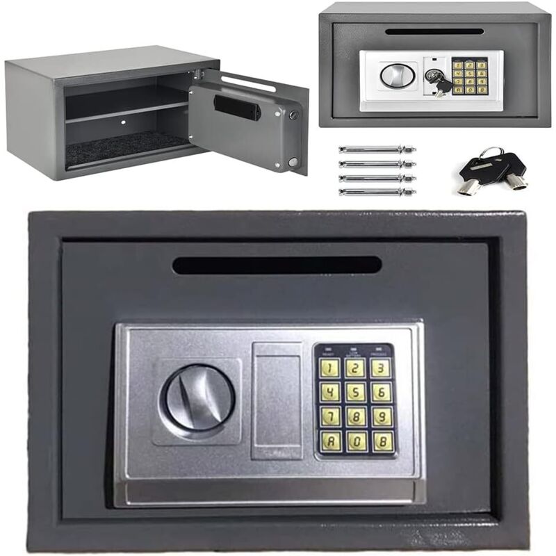 Fireproof and waterproof safe, 16-liter double-security steel safe cabinet, anti-theft hotel safe, with password lock and 2 keys, size: 25 cm (depth)