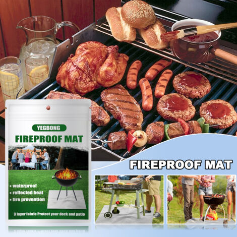 Fireproof Mat 1x1 m, Heat Resistant up to 500 °C Silver, Fireproof Fabric Ideal as Fire Mat or Barbecue Mat, Non-Combustible Heat Protection Mat, Fireproof Panel