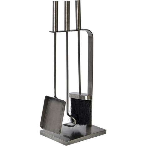 Fireside Companion Set of 3 Piece - Iron - L20.5 x W15 x H50 cm - Pewter
