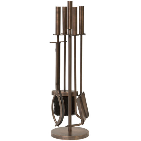 Fireside Companion Set Round - Iron - L15 x W15 x H50 cm - Copper