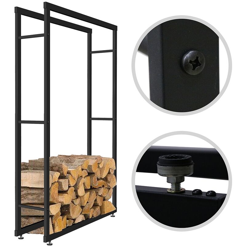 Mucola - Firewood rack Firewood rack Firewood stand Height-adjustable feet Iron Black 150x100cm Firewood rack Firewood holder