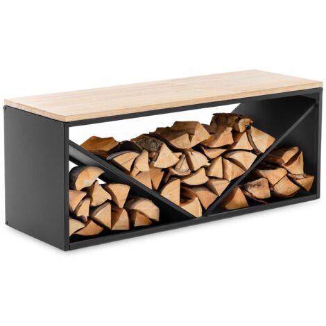 HILLVERT Firewood Rack with Bench 20/30 kg Steel / Wood Black