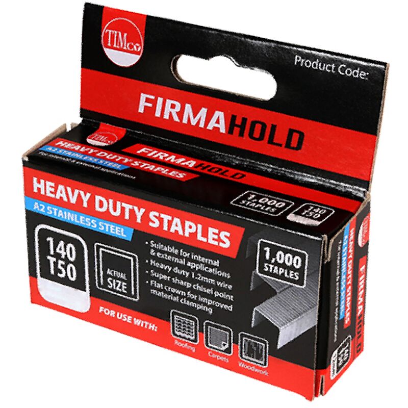 Heavy Duty Chisel Point A2 Stainless Steel Staples 12mm (1000 Box) - Firmahold