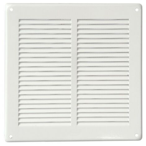 First Griglia di ventilazione quadrata in metallo da sovrapporre con rete antinsetti 240x240 mm interasse tra i fori 218x218 mm colore bianco per ambienti interni ed esterni