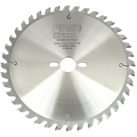 FIRST ITALIA Lame de Scie Circulaire HM avec Denture Alternée - D. 250 mm - Alésage 30 mm - 40 Dents - Idéale pour Bois Tendre et Exotique
