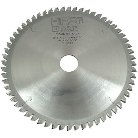 FIRST ITALIA Lame de Scie Circulaire HM D. 216 x Al. 30 x ép. 3,0 mm x Z60 TP Neg pour Alu/Bois - Finition Précise - Idéale pour Professionnels