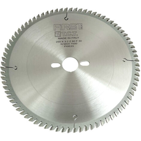 FIRST ITALIA Lame de Scie Circulaire HM D. 250 mm avec 80 Dents et Alésage de 30 mm - Acier Carbure - Conçue pour Finitions de Bois Tendre et Exotique