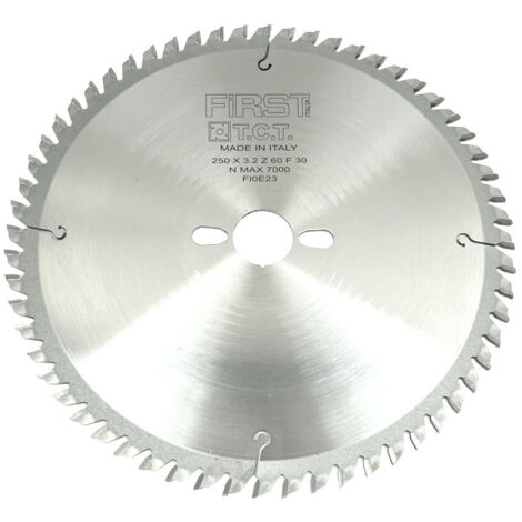 FIRST ITALIA Lame de Scie Circulaire HM D. 250 mm avec Denture Alternée 60 dents - Alésage 30 mm - Épaisseur 3.2 mm - Pour Bois Tendre et Exotique