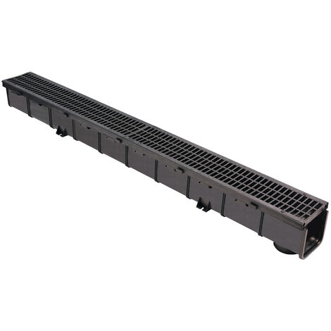 First Plast – Caniveau d'évacuation 1m en polypropylène noir – Grille passerelle composite – Dimensions 100x100x1000 mm – Recoupable tous les 10 cm