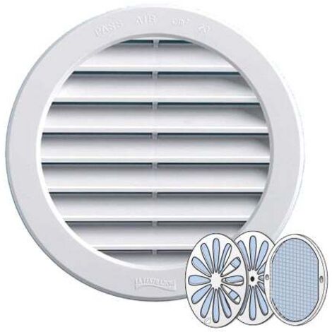 First Plast – Grille aération VMC ronde PVC avec moustiquaire – Diamètre 120 mm – Tube 100 mm – Passage d'air 35 cm² – Installation en menuiseries