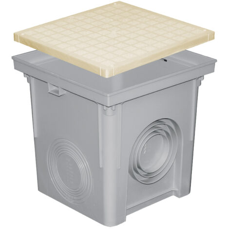 First Plast – Regard de branchement polypropylène 400x400mm – Couvercle sable – Entrée Ø100-125-160-200mm – Sortie Ø90-250mm