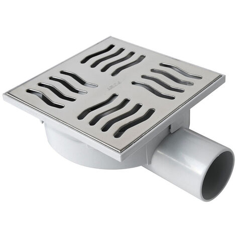 First Plast – Siphonette 150x150mm sortie horizontale Ø50 – Grille inox – Débit 40L/min – Norme UNI EN 1253 – Hauteur 75mm – Sortie orientable 360°