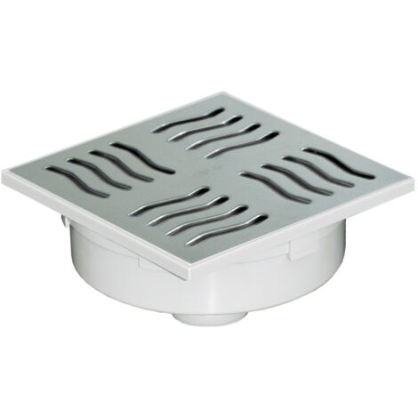 First Plast – Siphonette 150x150mm sortie verticale Ø50 – Hauteur 75mm – Débit 63L/min – Grille inox pour intérieur et extérieur