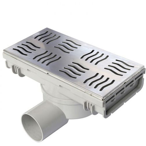 First – Siphonette 200x100mm sortie horizontale Ø50 – Grille inox anti-dérapante – Installation facile – Débit 26L/min – Norme UNI EN 1253