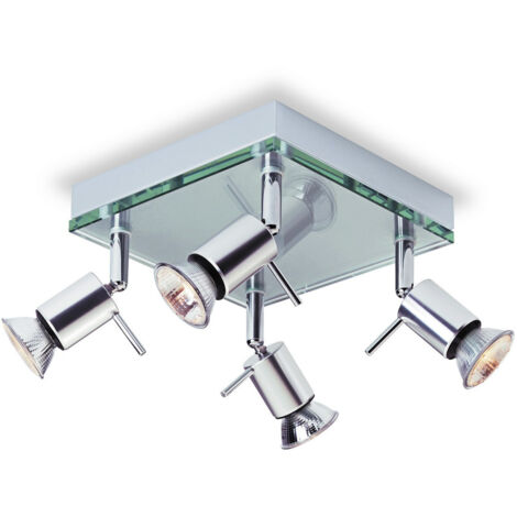Firstlight Aqua - Plafonnier carré à 4 ampoules en aluminium, verre transparent, GU10