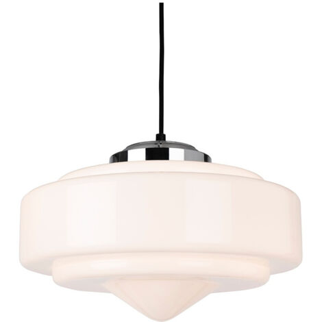 Firstlight Art Deco Suspension Chrome avec Verre Blanc Opale