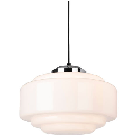 Firstlight Art Deco Suspension Chrome avec Verre Blanc Opale