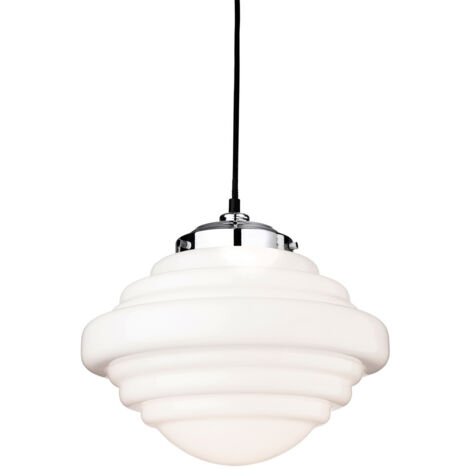 Firstlight Art - Suspension à 1 ampoule au fini chrome, verre blanc opale, E27