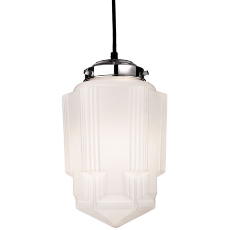Firstlight Art - Suspension à 1 ampoule au fini chrome, verre blanc opale, E27