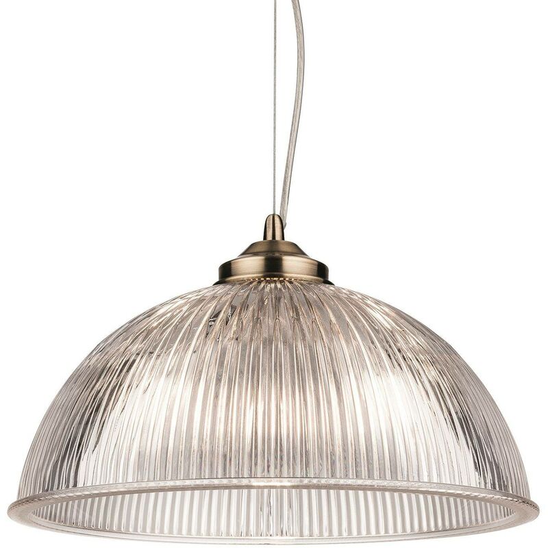 Ashford - 1 Light Ceiling Pendant Antique Brass with Clear Ribbed Glass, E27 - Firstlight