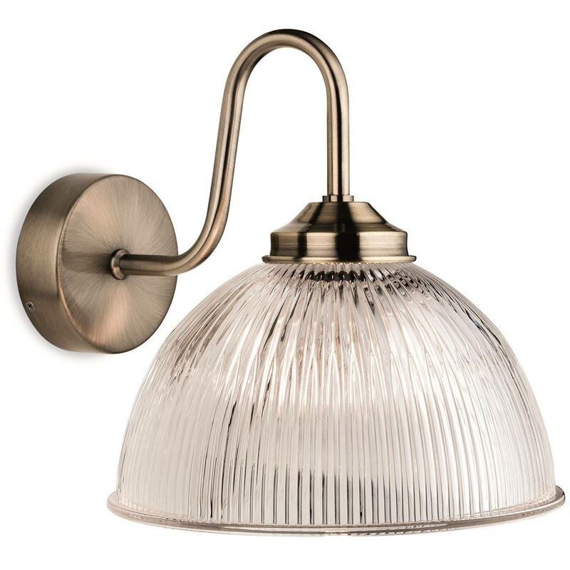 Firstlight Ashford - 1 Light Wall Light Antique Brass with Clear Ribbed Glass, E14