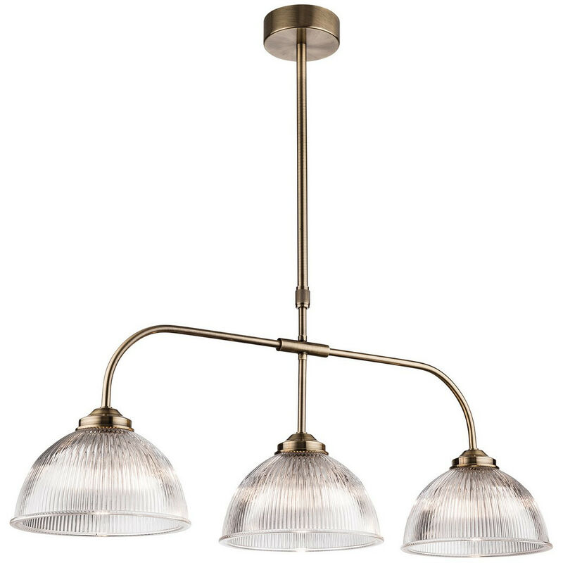 Ashford - 3 Light Bar Ceiling Pendant Antique Brass with Clear Ribbed Glass, E14 - Firstlight