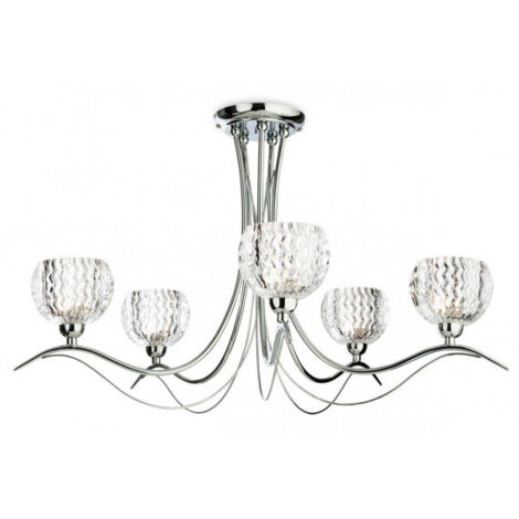 Firstlight Blanche - Plafonnier multi bras semi-affleurant à 5 ampoules chromé, verre transparent moulé, G9