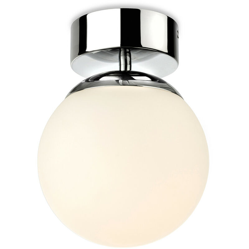 Brook Bathroom Globe LED Flush Ceiling Fitting Chrome with Opal White Glass IP44 - Firstlight