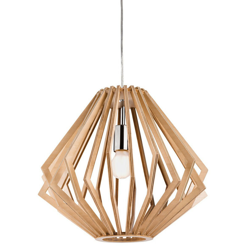 

Cadiz - 1 lámpara colgante de techo con jaula de madera natural, E27 - Firstlight