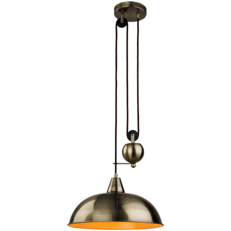 Firstlight Century - Luminaire suspendu à 1 lumière Rise & Fall Dome Laiton antique, E27