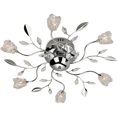 Firstlight Cindy - Plafonnier multi-bras à 6 ampoules, chrome, verre clair, ampoule G4