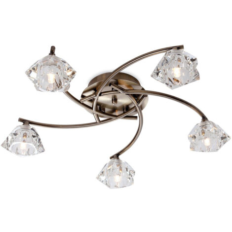 Firstlight Clara - Plafonnier affleurant à 5 bras en laiton antique, verre clair, G9