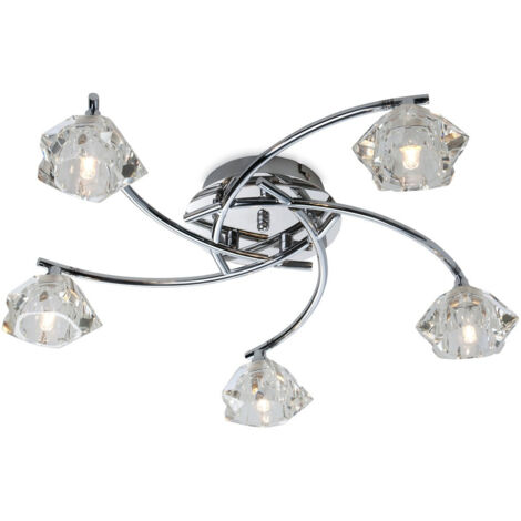Firstlight Clara - Plafonnier multi-bras à 5 ampoules au fini chrome, verre transparent, G9