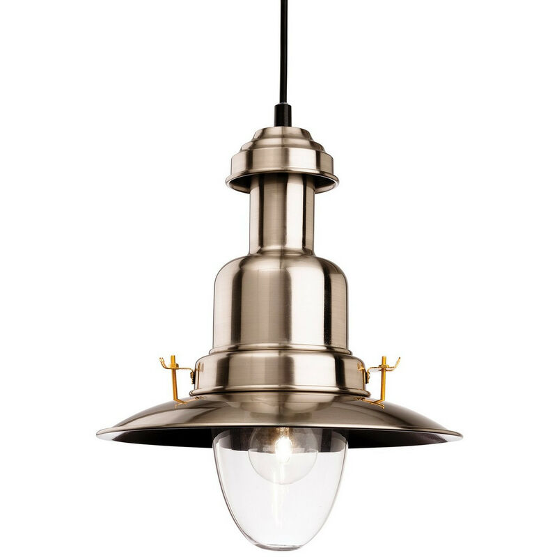 Image of Firstlight Products - Firstlight Classic - Sospensione a soffitto a 1 luce a cupola in acciaio satinato, vetro trasparente, E27
