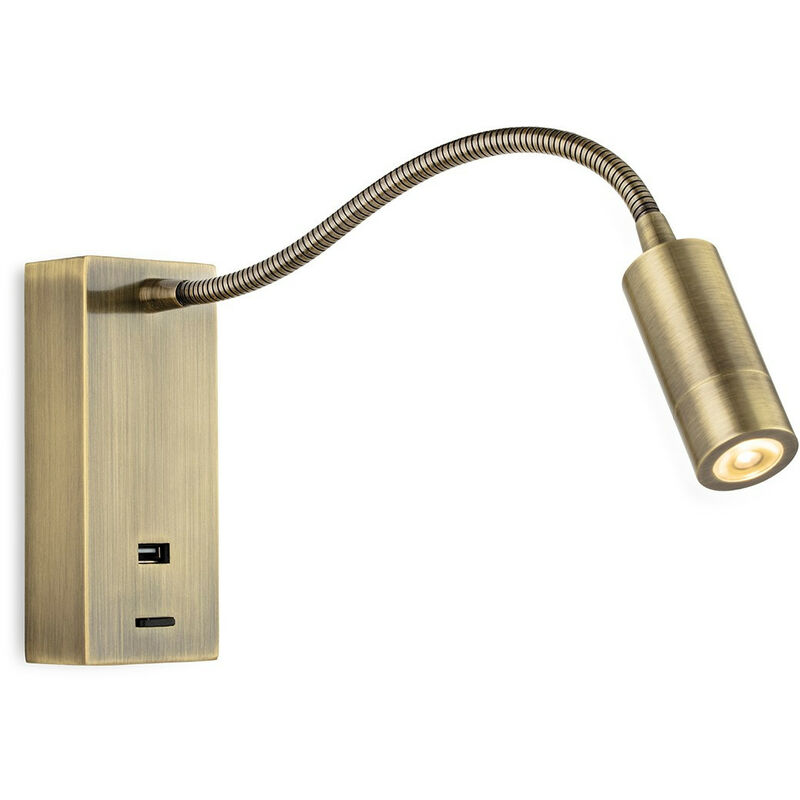 Firstlight Clifton Lampe de lecture murale led Flexi et laiton antique usb