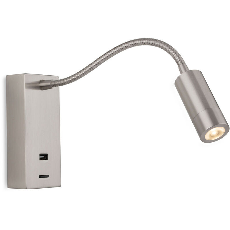 Firstlight Clifton LED Flexi Wall Reading Light & USB Brushed Steel