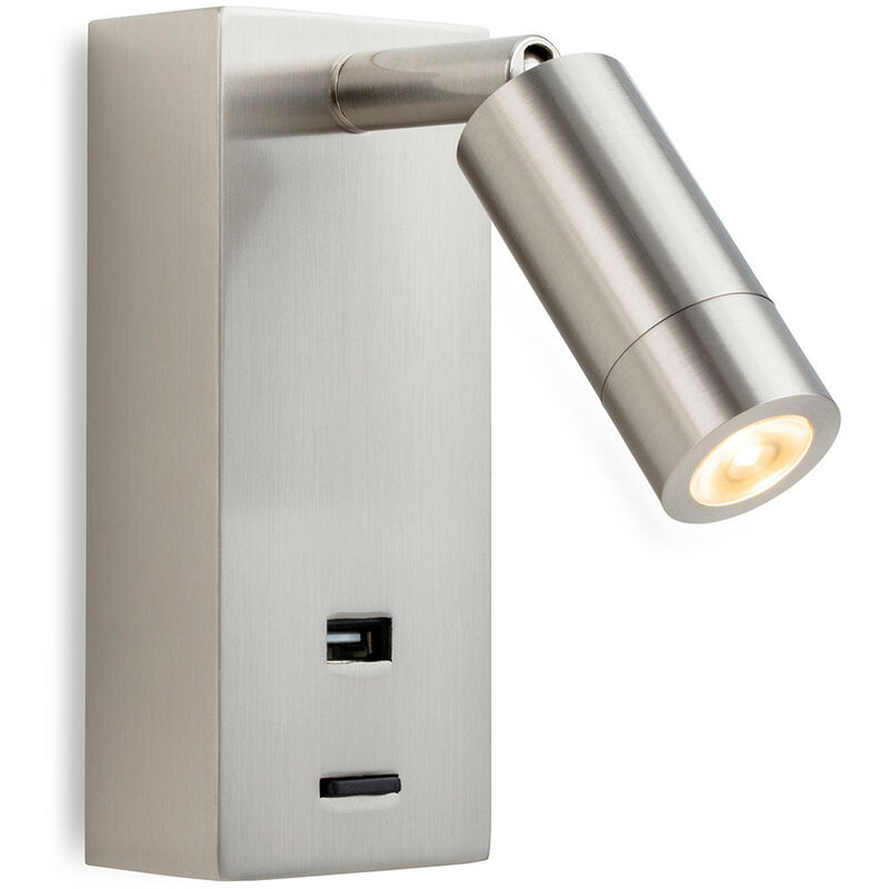 Firstlight Clifton LED Wall Reading Light & USB Port Brushed Steel