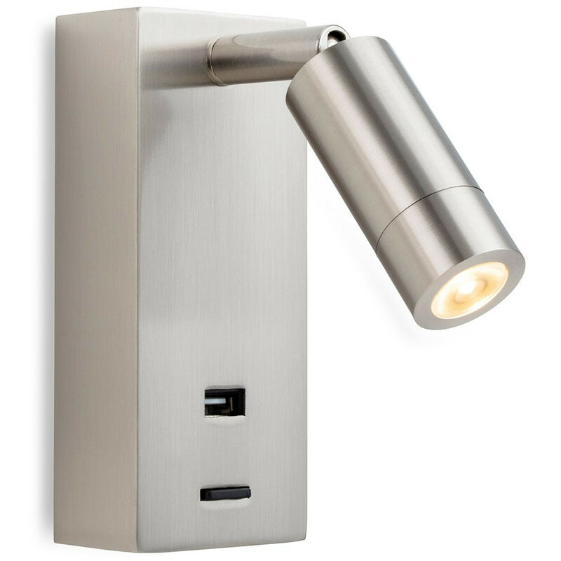 

Clifton Luz de lectura de pared LED y puerto USB Acero cepillado - Firstlight