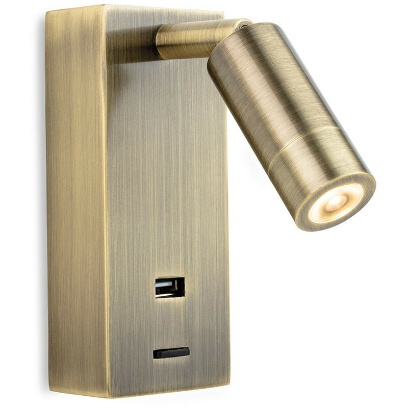 

Clifton Luz de lectura de pared LED y puerto USB Latón antiguo - Firstlight