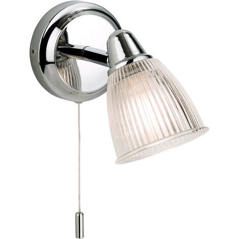 FIRSTLIGHT PRODUCTS Firstlight Echo Modern Style Wall Light with On/Off Pull Cord in Chrome and Clear Ribbed Glass