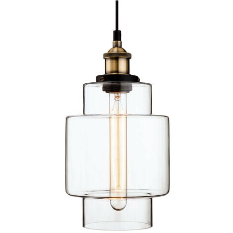 FIRSTLIGHT PRODUCTS Firstlight Empire Industrial Style 17cm Pendant Light Stepped in Antique Brass and Clear Glass