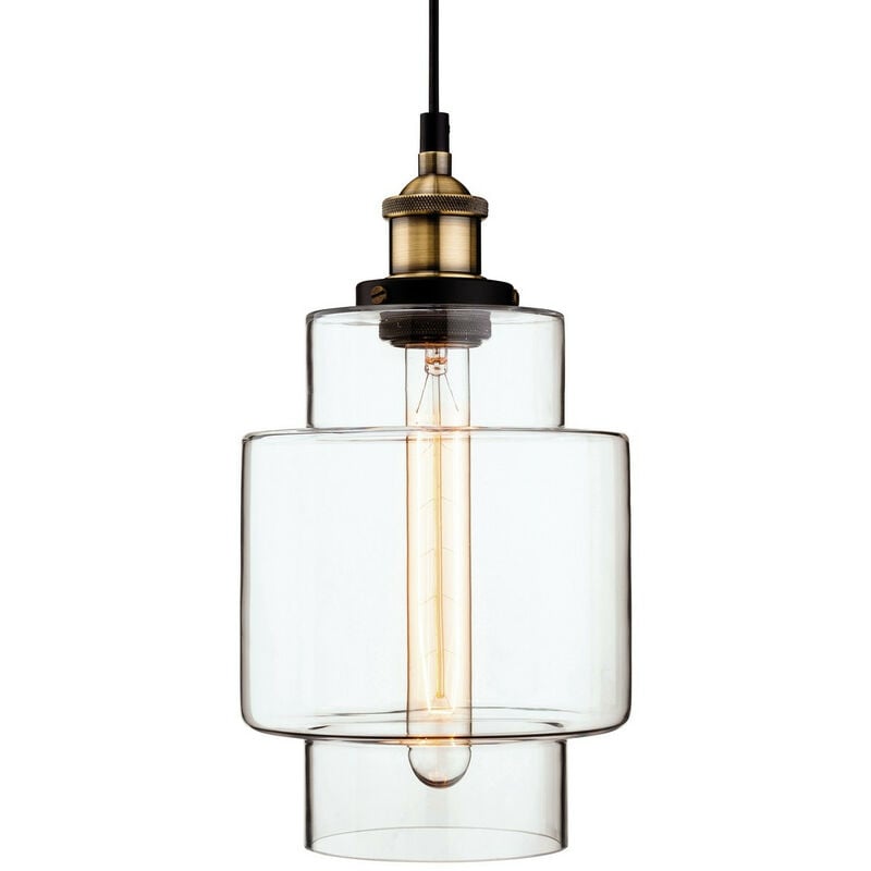 Image of Firstlight Products - Firstlight Empire - Sospensione a soffitto a 1 luce in ottone antico, vetro trasparente, attacco E27