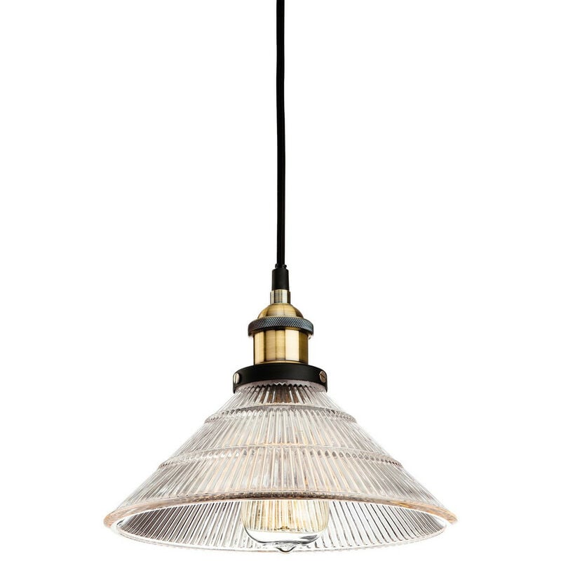 Image of Firstlight Products - Firstlight Empire - Sospensione a soffitto a cupola a 1 luce in ottone antico, vetro scanalato trasparente, E27