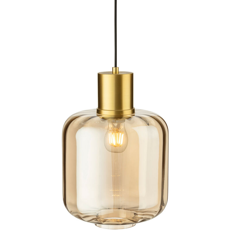 Firstlight Eton Pendant Light Brushed Brass with Amber Glass