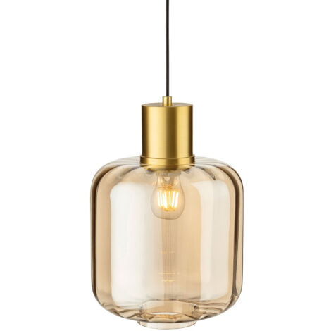 Firstlight Eton Suspension Laiton Brossé avec Verre Ambré